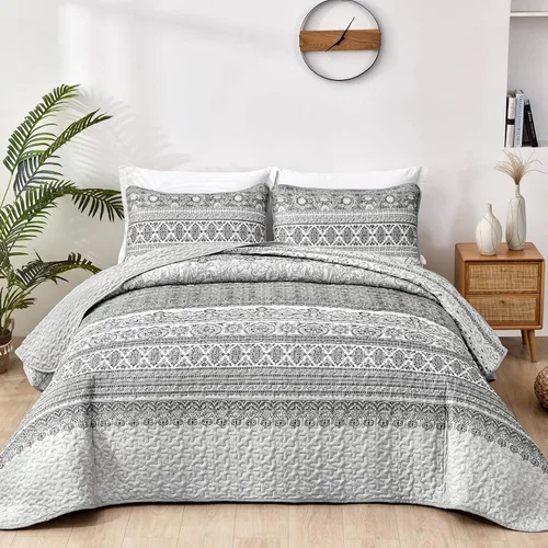 Miniatura 29 de WONGS BEDDING Juego de edredón bohemio tamaño Queen, juego de ropa de cama bohemio negro, colcha ligera para decoración de cama para todas