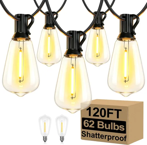 Miniatura 3 de Brightever Luces de Cadena para Exteriores de 25 Pies, Luces de Patio ST38 con 13 Bombillas Edison, Luces Colgantes Impermeables Conectables
