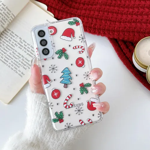 Miniatura 12 de RALEAVO Funda de Navidad transparente para Samsung Galaxy S22 Plus, bonita funda de vacaciones de invierno para mujeres, niñas y niños con sombreros