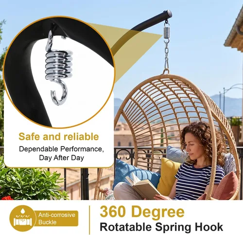 Miniatura 6 de Soporte en C para silla colgante, para interiores y exteriores, de acero sólido y resistente, listo para usar en tu porche, capacidad de 330 libras