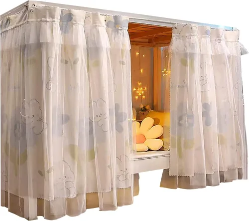 Miniatura 31 de Cortinas de gasa bonitas genéricas para litera con dosel de cama con encaje, 2 paneles, aguacate