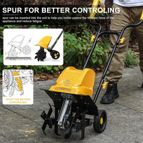 Miniatura 3 de IncwBo Garden Rototiller - Cultivador eléctrico con cable de 12 pulgadas y 10.5 amperios, ruedas ajustables, profundidad de labranza de 8 pulgadas