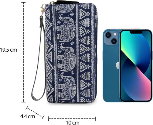 Miniatura 4 de LATH.PIN RFID Blocking Bohemian Purse Wallet Canvas Elephant Pattern Handbag with Coin Pocket and Strap