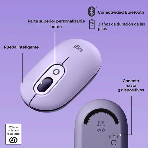 Miniatura 6 de Logitech POP Mouse, ratón inalámbrico con emojis personalizables, tecnología SilentTouch, desplazamiento de precisión/velocidad, diseño compacto