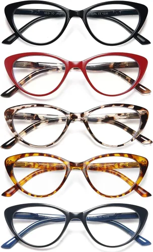 Miniatura 10 de EYEURL Gafas de lectura para mujer, paquete de 5 lentes de lectura a la moda, ojo de gato, lentes de lectura con bloqueo de luz azul para hombres, 5