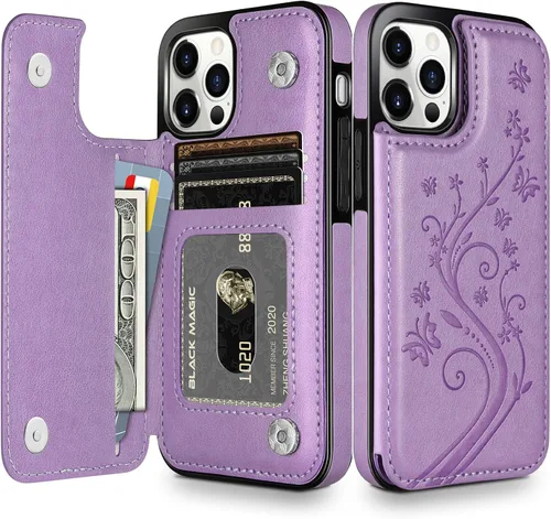 Miniatura 12 de HianDier Funda tipo cartera compatible con iPhone 12 Pro MAX 5G de 6.7 pulgadas, delgada funda protectora con ranura para tarjeta de crédito, funda