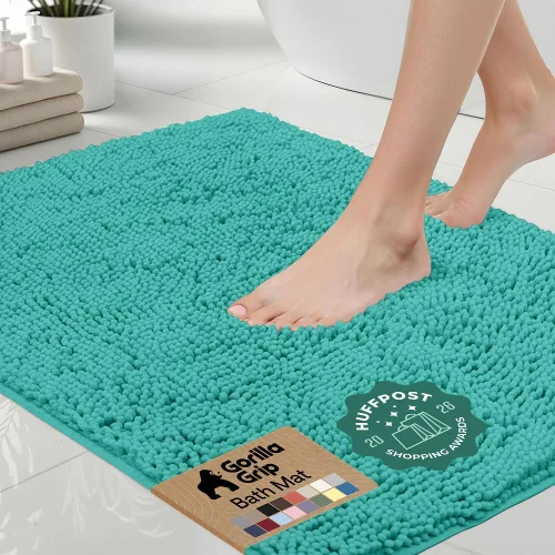 Miniatura 54 de Gorilla Grip - Tapete de baño afelpado, absorbente, peludo, de felpilla, para base de inodoro cuadrada, reverso de goma, suave, de microfibra, claro