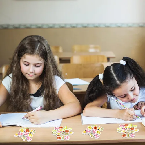 Miniatura 4 de Yopyame 60 piezas de borradores de regreso a clases, divertidos y lindos autobuses escolares, colección Apple, borradores para niños, aula, surtido