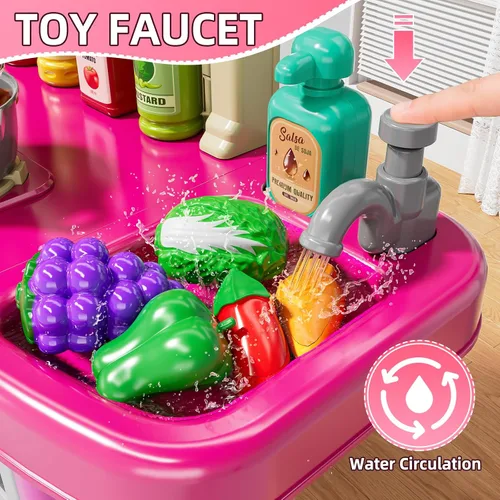 Miniatura 7 de MSKOLER Juego de cocina para niñas, juguetes de cocina para niñas de 2 a 6 a 8 años con luz, sonido y pulverización, accesorios de juguete