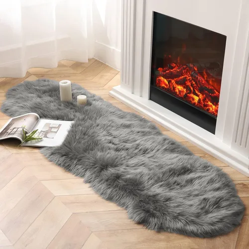 Miniatura 31 de Ashler Home Deco - Tapete de pelo sintético de oveja, mullido, suave, de 2 x 3 pies, lavable a máquina, dormitorio, habitación de los niños, sala