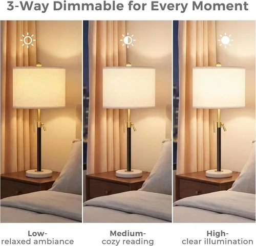 Miniatura 4 de Qingmiao Juego de 2 lámparas de mesa para dormitorio, 22 a 30 pulgadas de altura ajustable con pantalla de lino, interruptor de cadena de tracción