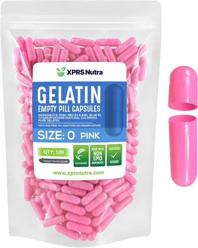 XPRS Nutra Size 0 Empty Capsules - 100 Count Empty Gelatin Capsules - Pills DIY Capsule Filling - Pure Bovine Pill Gel Caps for Do-It-Yourself Rosado