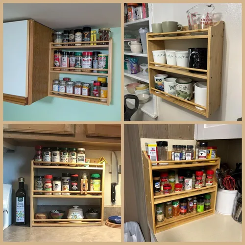 Miniatura 6 de Estante de Bambú de 3 Niveles para Especias, Estante Organizador de Frascos de Condimentos para Montaje en Pared o Encimera de Cocina