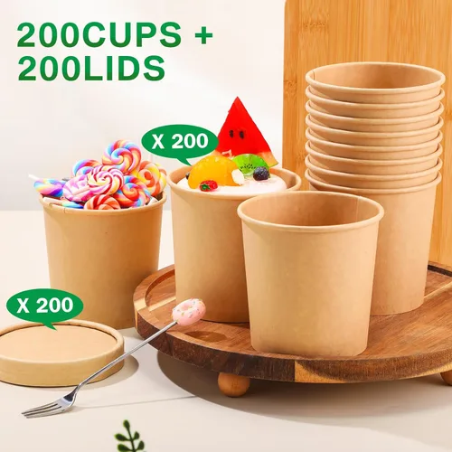 Miniatura 3 de Irenare Paquete de 200 recipientes desechables de 12 onzas con tapas para sopa, helado, alimentos, frutas, cuencos de papel a granel con tapas