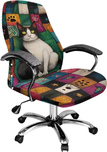 Miniatura 36 de Funda para silla de oficina de gato negro con brazos, elástica, a prueba de mascotas, antideslizante, todo en uno, decoración de escritorio de gato