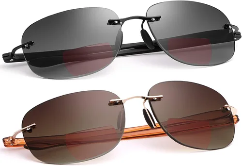 2 pares de lentes de lectura bifocales sin montura con protección UV400, lentes de sol con bloqueo de luz azul, ligeros para hombres y mujeres,
