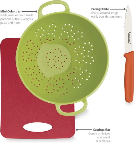 Miniatura 2 de Farberware Healthy Eating - Juego de 3 piezas con mini colador con cuchillo de pelar, alfombrilla de corte pequeña