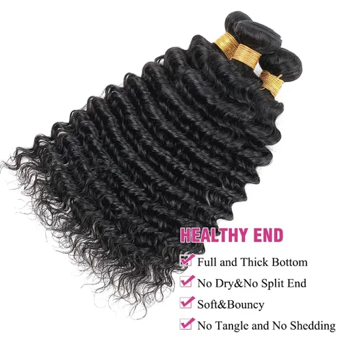 Miniatura 5 de Extensiones de cabello humano ondulado profundo, un paquete de 18 pulgadas, cabello brasileño virgen, paquetes de cabello ondulado profundo