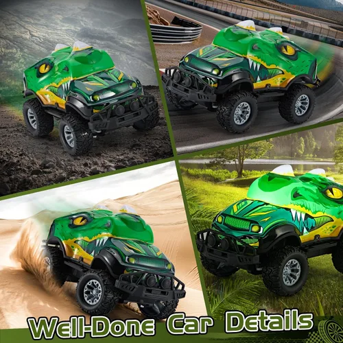 Miniatura 2 de Vehículo fuera de carretera con forma de dinosaurio de control remoto Camión genial fuera de carretera, 2.4GHz, coche RC con luces LED, escala 1:20