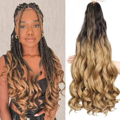 Miniatura 60 de Cabello Rizado Francés para Trenzar de 18 Pulgadas, 8 Paquetes Color Borgoña - Cabello para Trenzar Pre-Estirado con Rebote - Extensiones de Cabello