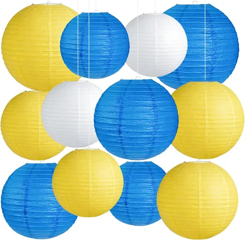 Miniatura 8 de 12 Linternas de Papel Azul, Blanco y Verde Menta de Tamaños Variados (6" 8" 10" 12") para Decoración del Hogar, Boda, Cumpleaños, Decoraciones