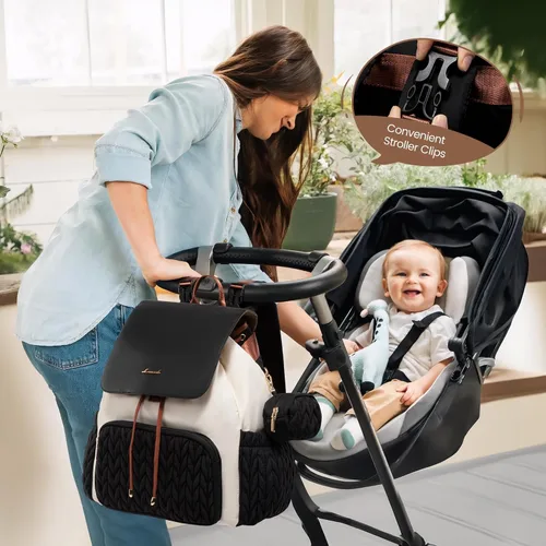 Miniatura 3 de LOVEVOOK Mochila para pañales, bolsa de bebé pequeña, bonita bolsa de pañales para bebé, elegante bolsa de viaje resistente al agua para mamá, Negro