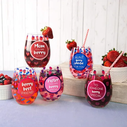 Miniatura 5 de Mom You Are Berry Loved - Copa de vino sin tallo de fresa de 18 onzas
