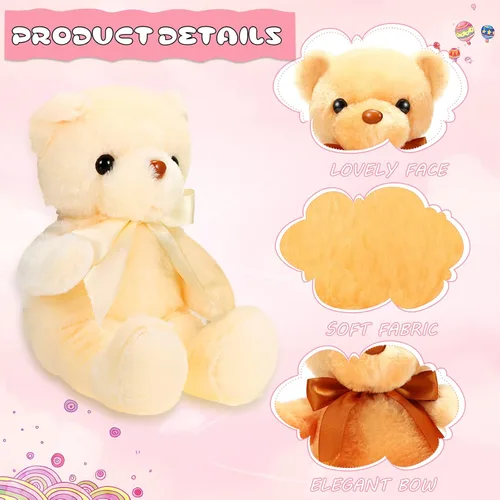 Miniatura 3 de Skylety 10 osos de peluche a granel de 12 pulgadas, osos de peluche suaves de regalo con lazo de cinta para cumpleaños, baby shower, boda