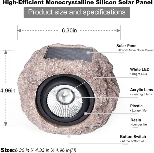 Miniatura 9 de Candieslife Luces Solares de Jardín para Exteriores - Foco Solar LED Impermeable IP65, Luces de Paisaje Alimentadas por Energía Solar, Luz 4Pack-Rock