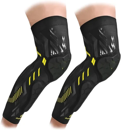 Kuangmi Rodillera protectora para la rodilla rodillera de compresión para piernas espinilleras par Negro Amarillo