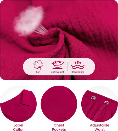 Miniatura 5 de ELLENWELL Conjunto de 2 piezas para mujer, chándal de manga larga con botones y pantalones cortos