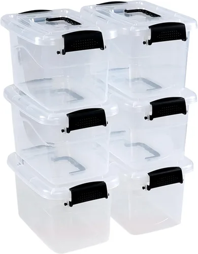 Caja de almacenamiento de plástico de 6 cuartos de galón con asa, contenedor de cierre transparente con tapas, 6 paquetes