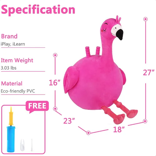 Miniatura 6 de iPlay, iLearn Bouncy Pals - Pelota inflable de flamenco para niños, juguetes inflables para saltar de animales que rebotan, gorila de felpa rosa