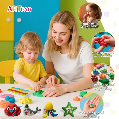 Miniatura 3 de ARTPAR Kit de arcilla de secado al aire para niños, 12 animales marinos, juego de herramientas de escultura de arcilla mágica, antiadherente, Kit