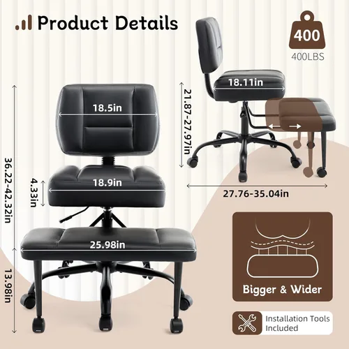 Miniatura 2 de Silla de oficina Criss Cross, silla para TDAH con reposapiés ajustable, silla de meditación giratoria de 360°, diseño flexible para el hogar, silla