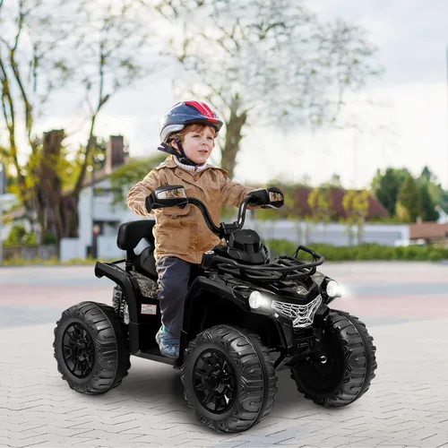 Miniatura 4 de Costzon ATV para niños, vehículo eléctrico de cuatro ruedas de 12 V con función de avance/atrás, 2 velocidades, música, faros, cesta de Negro