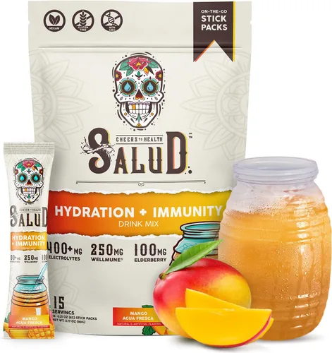 Miniatura 10 de Paquetes de Hidratación 2-en-1 Salud + Polvo de Electrolitos para la Inmunidad, Margarita de Sandía - Mezcla para Bebida de Agua Fresca, Baya