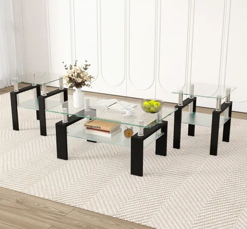 Miniatura 13 de Mesa auxiliar pequeña de cristal, mesa auxiliar blanca de 2 niveles con patas de metal, mesa auxiliar cuadrada, elegante y resistente para espacios