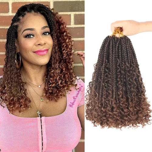 Miniatura 118 de Goddess Box Braids - Trenzas de cabello a ganchillo con extremos rizados, trenzas de caja bohemianas de 16 pulgadas, trenzas de ganchillo, 8 1B-4-30