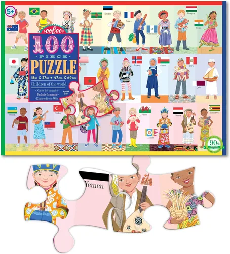 Miniatura 3 de eeBoo: Children of The World - Rompecabezas de 100 piezas, permite a los niños aprender sobre diferentes países, fomenta la resolución de problemas
