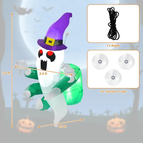 Miniatura 3 de Tangkula Fantasma inflable de Halloween de 3.6 pies que estalló de la ventana, fantasma espeluznante de ventana colgante con luces LED, decoración