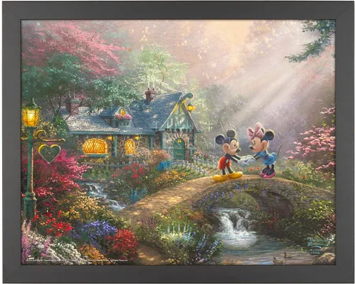 Thomas Kinkade Studios Mickey and Minnie - Puente cariño de 11 x 14 pulgadas, marco negro satinado