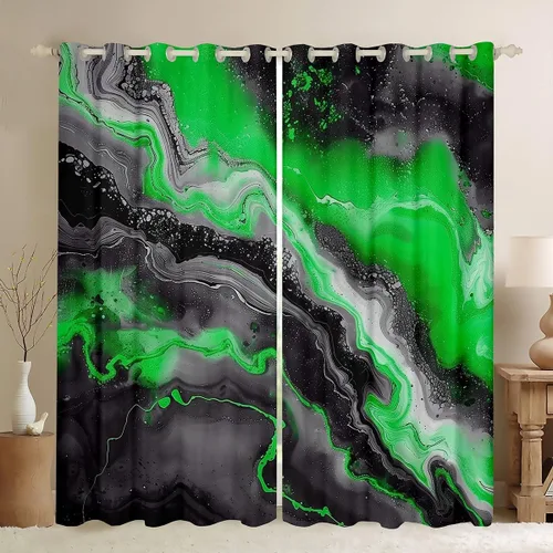 Miniatura 25 de Feelyou Cortinas abstractas para dormitorio, sala de estar, cortinas opacas de oscurecimiento negro y azul, con estampado de mármol, 2 paneles de 38
