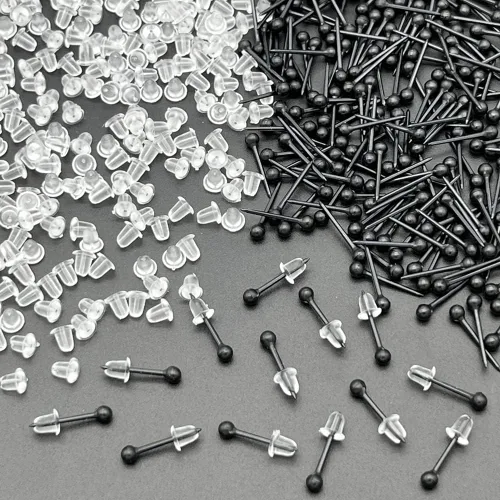 Miniatura 5 de Aretes de plástico negro para deportes, 300 pares de aretes de plástico y parte trasera de aretes