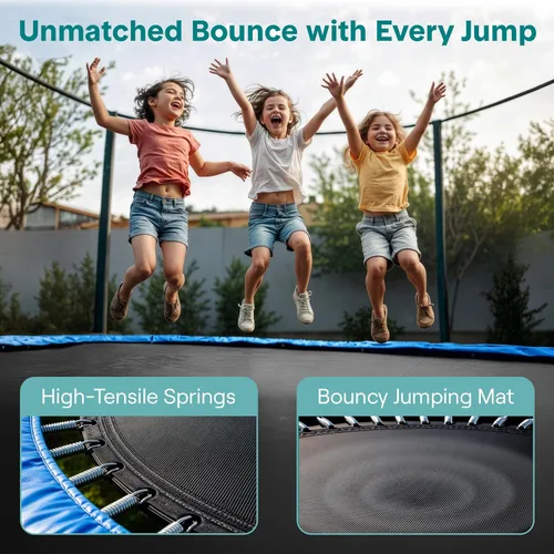 Miniatura 3 de SereneLife Trampolín para exteriores de 8 pies, 10 pies, 12 pies, 14 pies con red, escalera y revestimiento antioxidante, trampolines recreativos