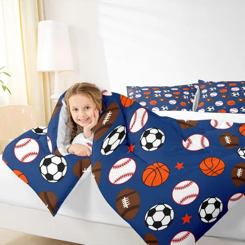 Miniatura 3 de Homewish Juego de edredón de juegos deportivos de pelota, tamaño twin, juego de ropa de cama de béisbol y baloncesto, 2 piezas para niños