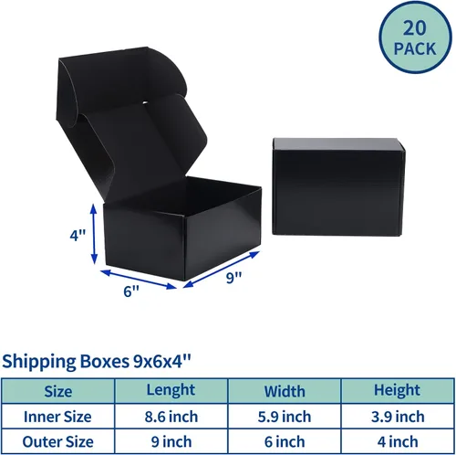 Miniatura 2 de Rempry Cajas de envío negras de 9 x 6 x 4 pulgadas, paquete de 20 cajas de cartón para pequeñas empresas, cajas de regalo para embalaje de envío