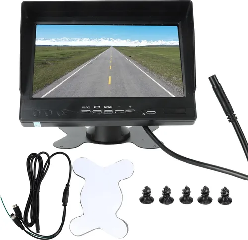 7 Inch Backup Camera Monitor for Truck RV Trailer Van Emergency Vehicle, 7 Inch TFT LCD Reversing Display with V1 V2 Video Inputs and Sun Visor, 800
