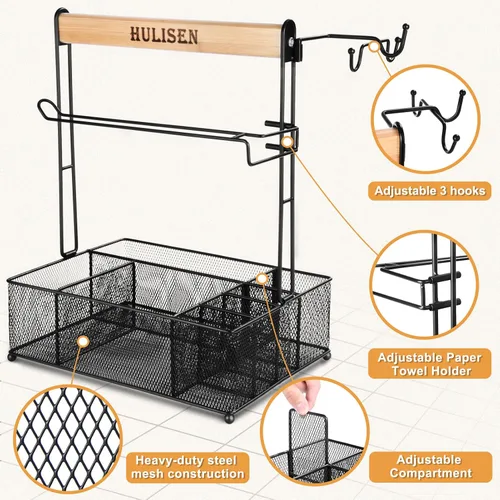 Miniatura 4 de HULISEN Organizador de parrilla para parrilla al aire libre, organizador de barbacoa con soporte para toallas de papel para platos, cubiertos