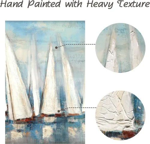 Miniatura 3 de Pintura enmarcada de paisaje marino: arte abstracto del océano, imagen costera, impresiones de veleros en madera en estilo moderno para decoración